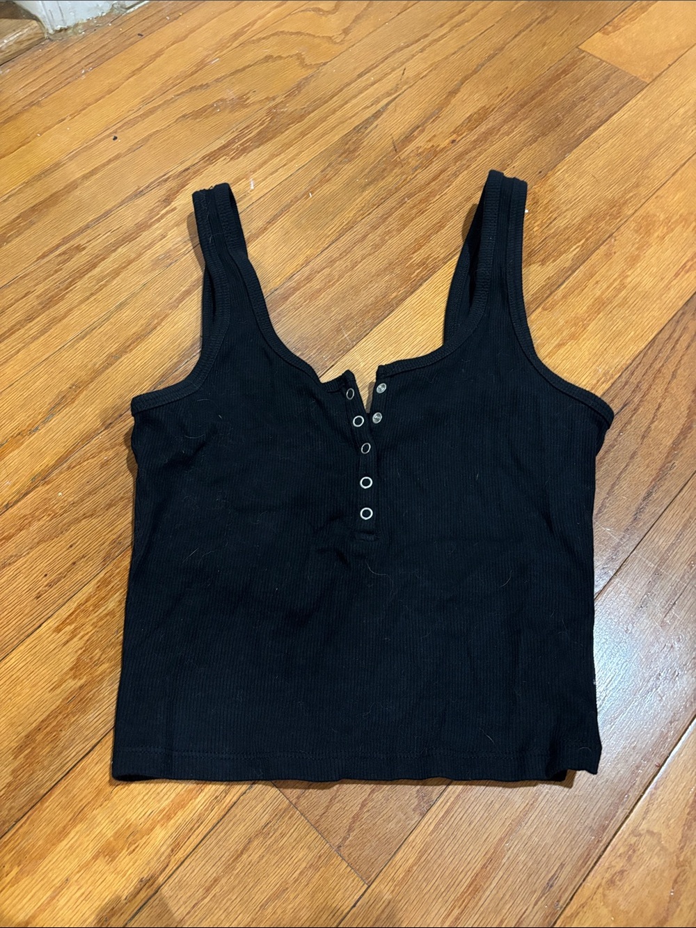 Abercrombie cropped black Ribbed Henley Tank Top - Women's Sleeveless Top